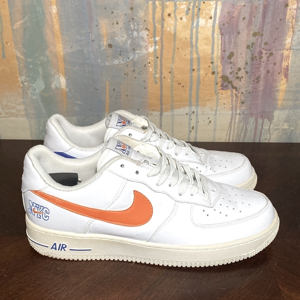 Nike  Air Force 1 Low NYC White and Orange Blue Sneakers Mens 11